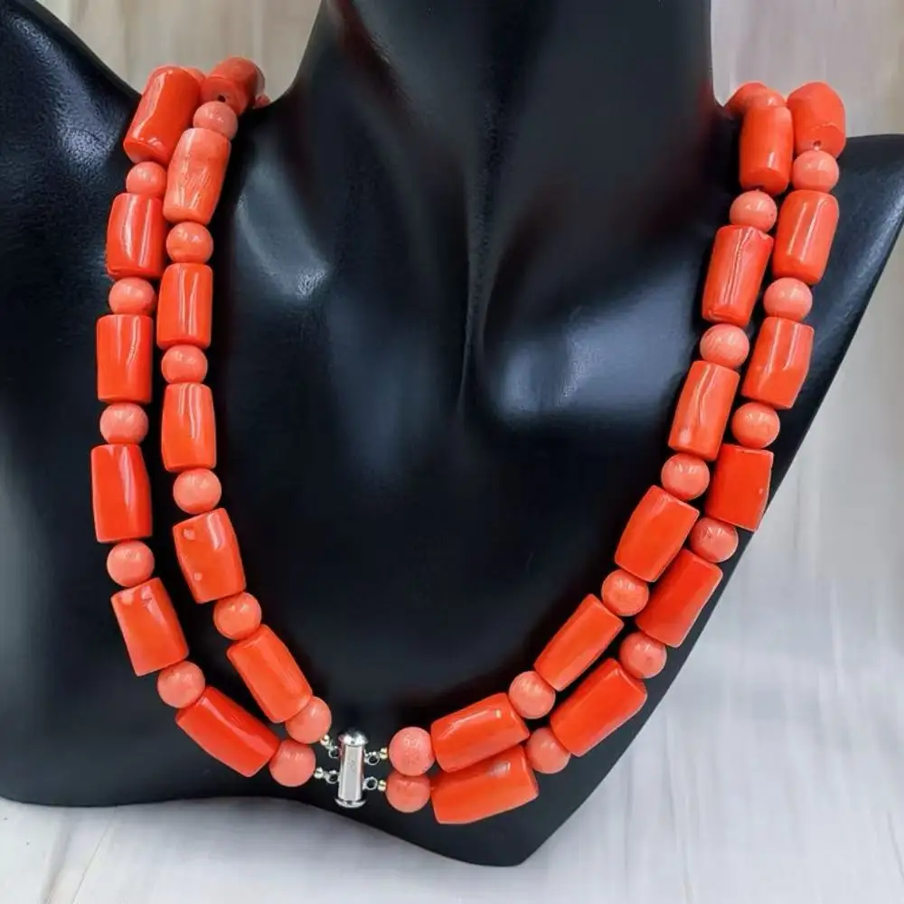

12-14 мм Нигерия Африканский Натуральный Морской Бамбук Оранжевый Коралл 2-слойный Воротник-чокер Ожерелье