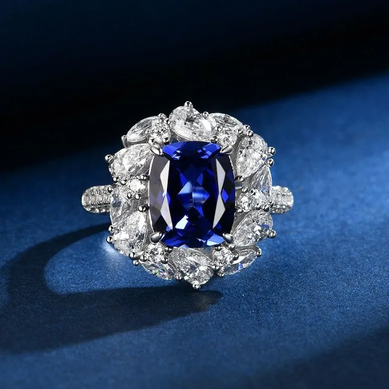 

Новое серебро S925, инкрустированное толстым квадратом, 4 карата, культивированный сапфир, 8*10, модное кольцо, свадебные украшения