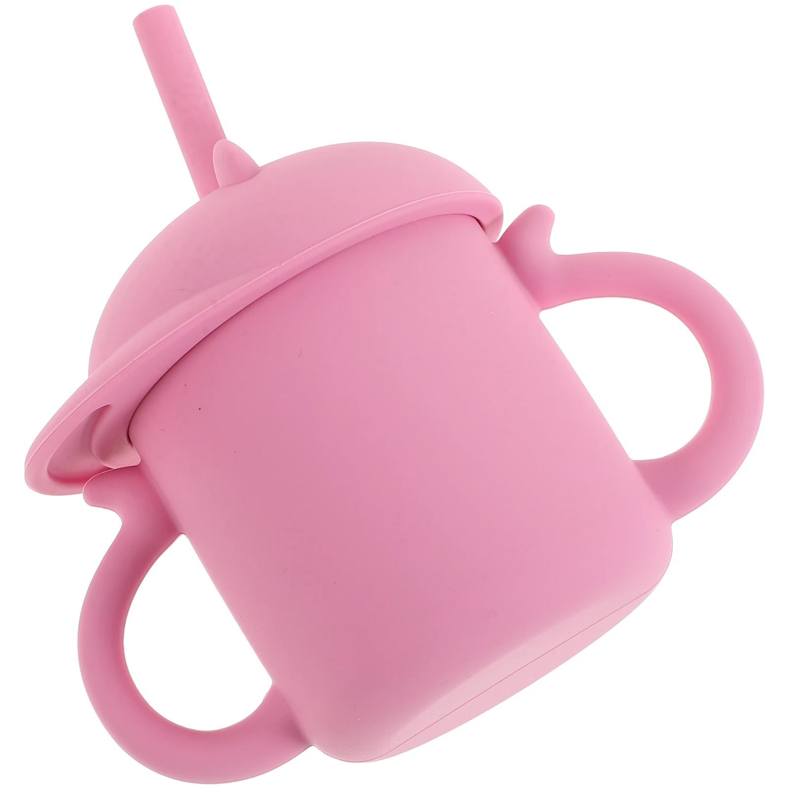 

Silicone Straw Cup Toddler Baby Anti-Fall Durable Non-Toxic Training Cups Mason Jar Pink Cold Drink Bottle for Infant