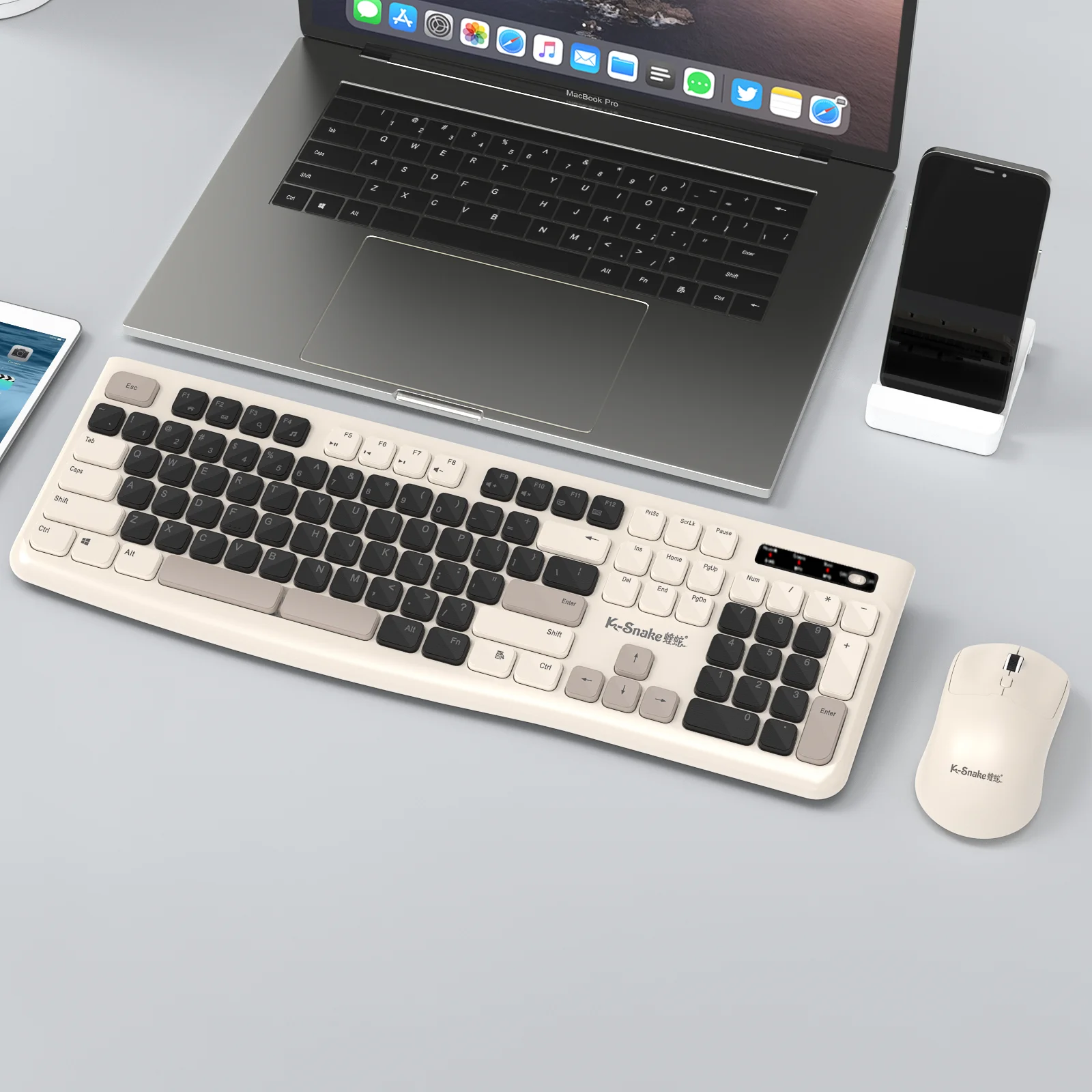 

Комплект Bluetooth-клавиатуры и мыши Ks, полноразмерное беспроводное подключение с двумя режимами работы, малошумные клавиши для настольных компьютеров/ноутбуков