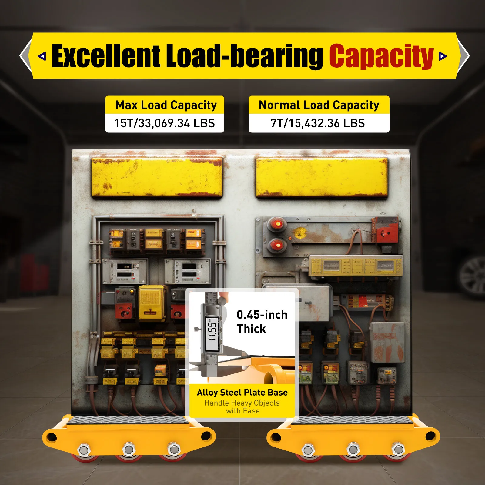 15t Machinery Mover Heavy Machine Dolly Equipment Roller Skates 9 Rollers Alloy Steel Pu for Distribution and Transport