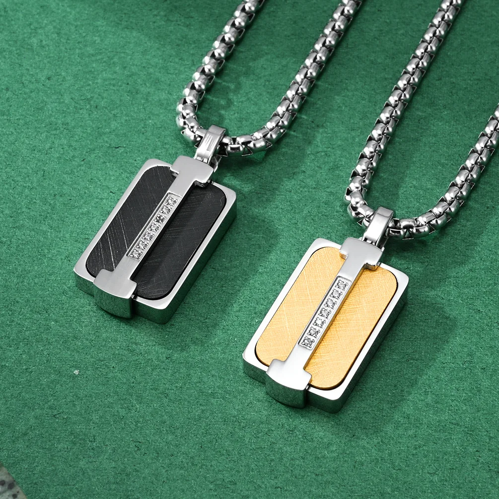 Stainless Steel Two Tone Square Pendant Necklace for Women PVD Gold Plated Hiphop Jewelry New