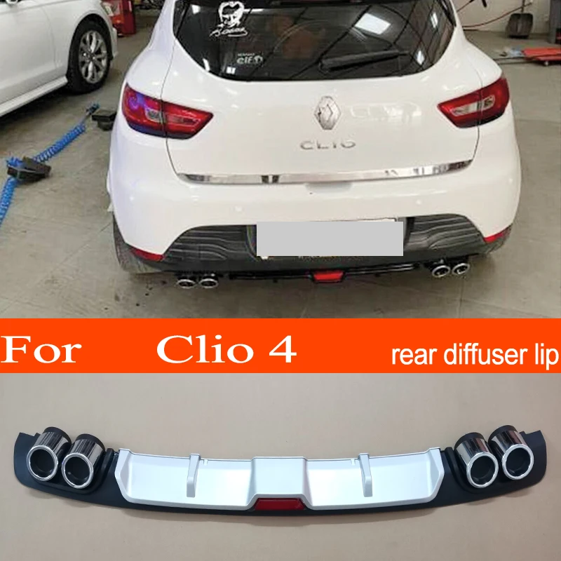 Renault Clio 4 ABS Plastic Silver / Black Car Rear Bumper Rear Diffuser Spoiler Lip for Renault Clio 4