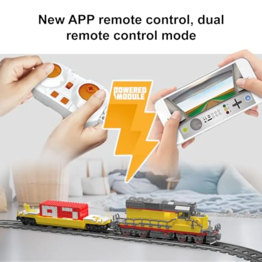 12027 MOC Technology Remote Controlled EMD SD402 Diesel Locomotive Railways Train Building Blocks Set 1170 Piece with Rail Deli