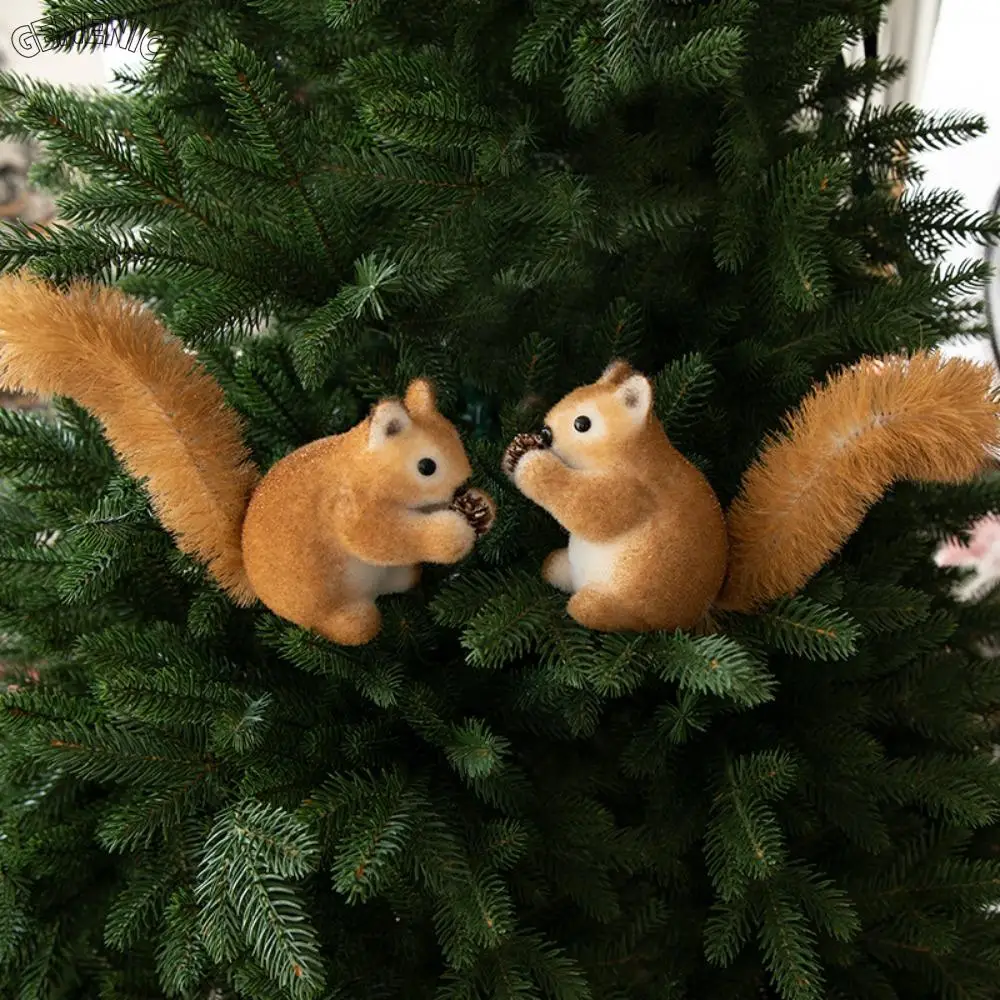 

Flocking Christmas Tree Squirrel Pendant Fluffy Lightweight Christmas Squirrel Decorations Mini Simulation