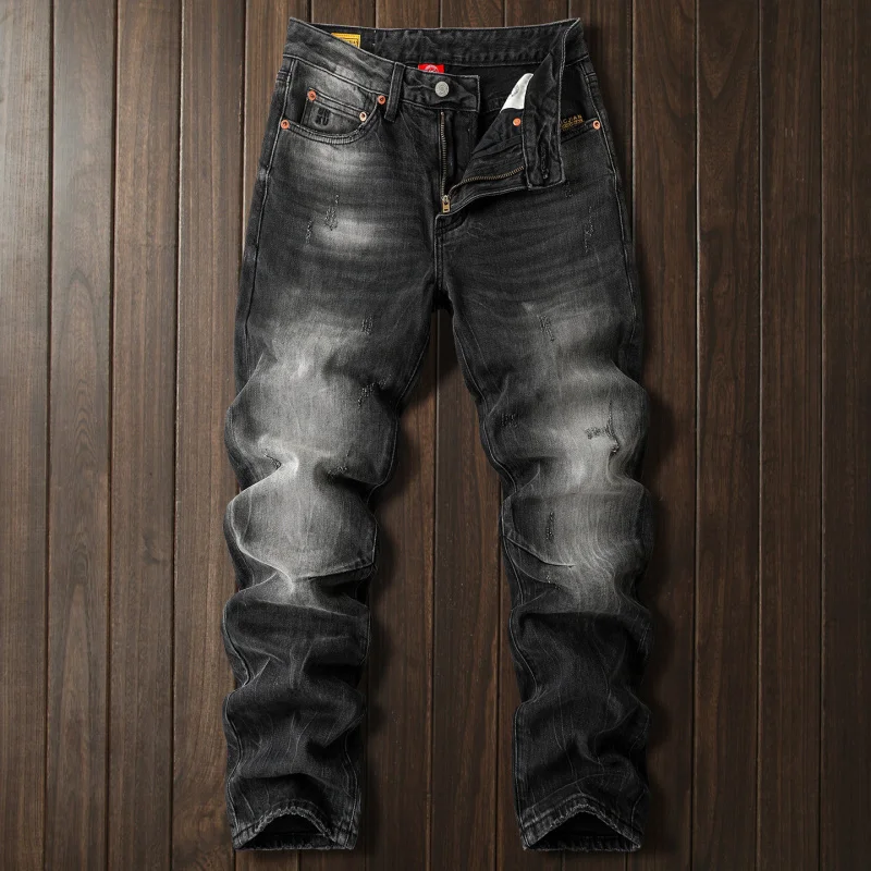 2026 New Dark Gray Jeans Men High-End Solid Tailoring Straight Leg American Style Casual All-match Fashion Denim Pants