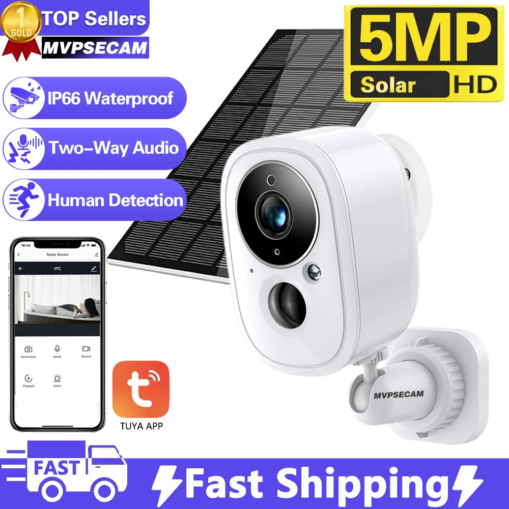 

5MP HD Wireless Outdoor Wifi Home Solar PTZ Camera CCTV Solar Panel Recharge Li-Batteries Surveillance Cam Works With Tuya APP