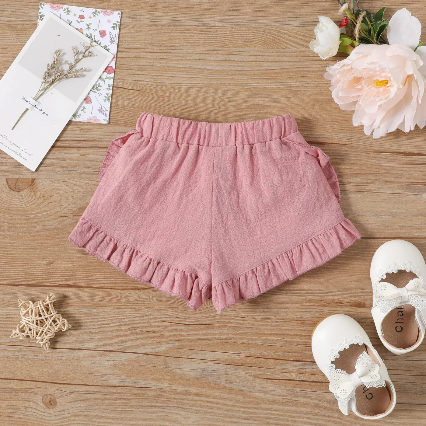 PatPat Baby Girl 100% Cotton Solid Ruffle Trim Shorts Pants Soft and Comfortable  Perfect for Outings and Daily Wear Basic Style