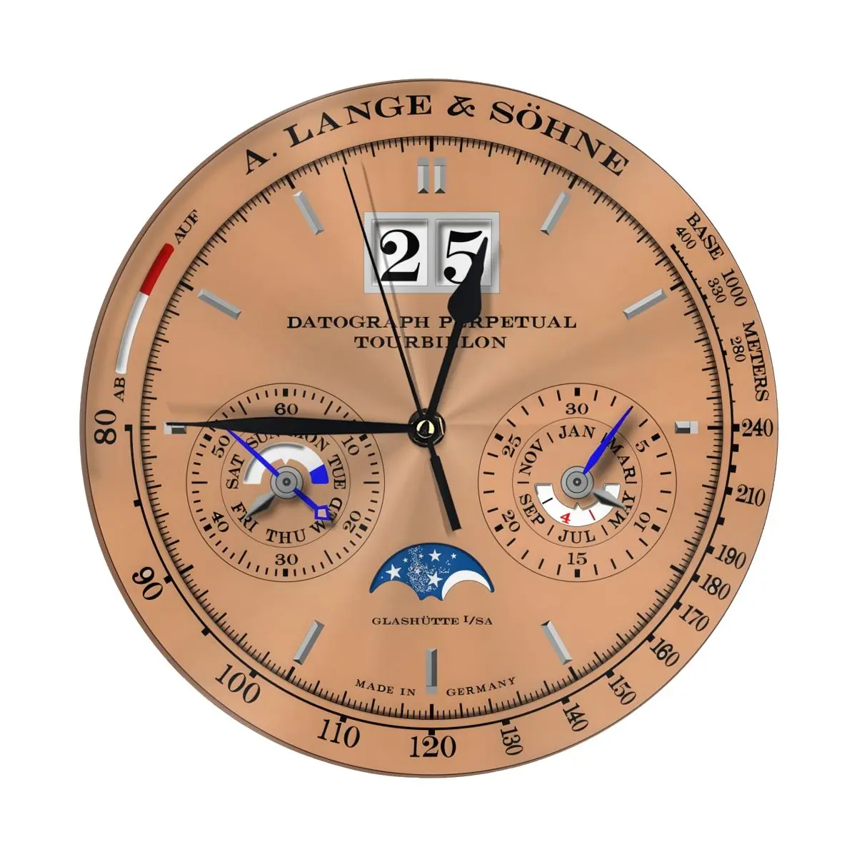 Lange & Sohne Datograph Dial Clock Wall Clock Modern 3D for Home Office Hotel Restaurant School Decoration