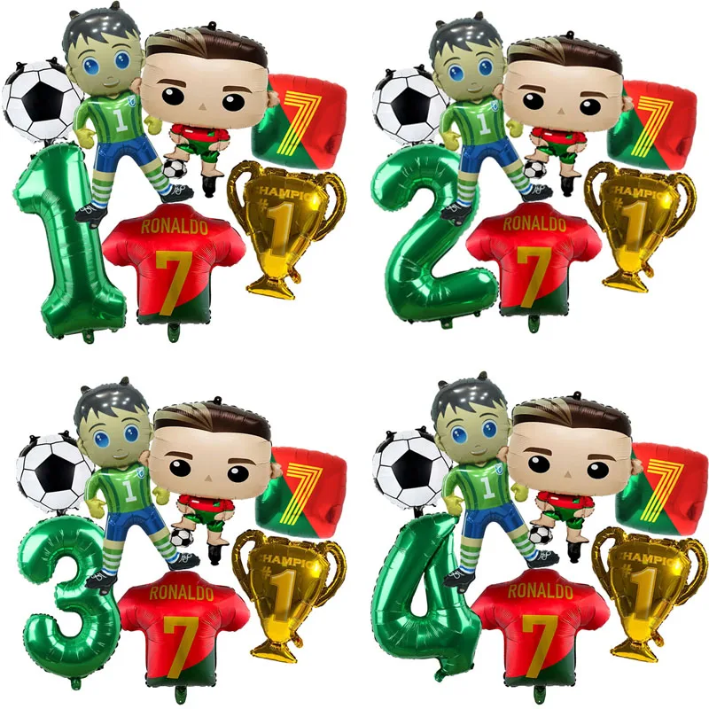 Lot de 7 ballons en aluminium à thème football dessin animé CR7, décoration de fête de club de football, accessoire photo pour fête, cadeau pour fan