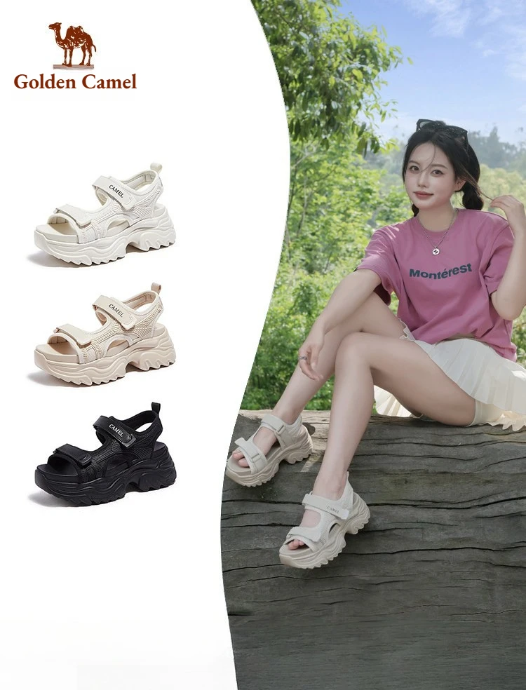 

Golden Camel Women's High Heels Sandals 2026 Summer Fashion 6.5CM Thick Sole Open Toe Sneakers Casual Comfortable Beach Sandal