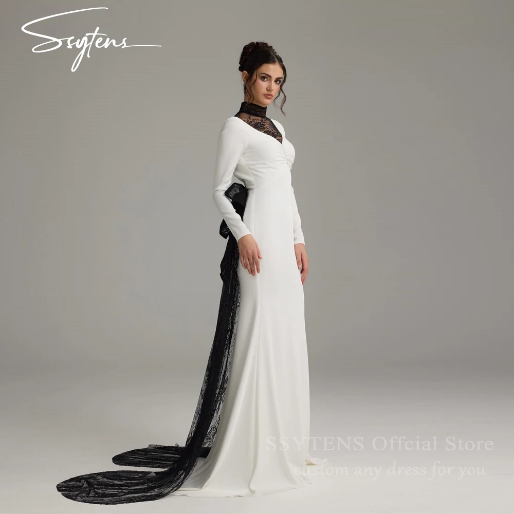 Sukienki wieczorowe SSYTENS czarno-białe, z wysokim dekoltem, seksowne, typu syrena, na galę, z odkrytymi plecami, na specjalne okazje, suknie balowe, szyte na miarę.