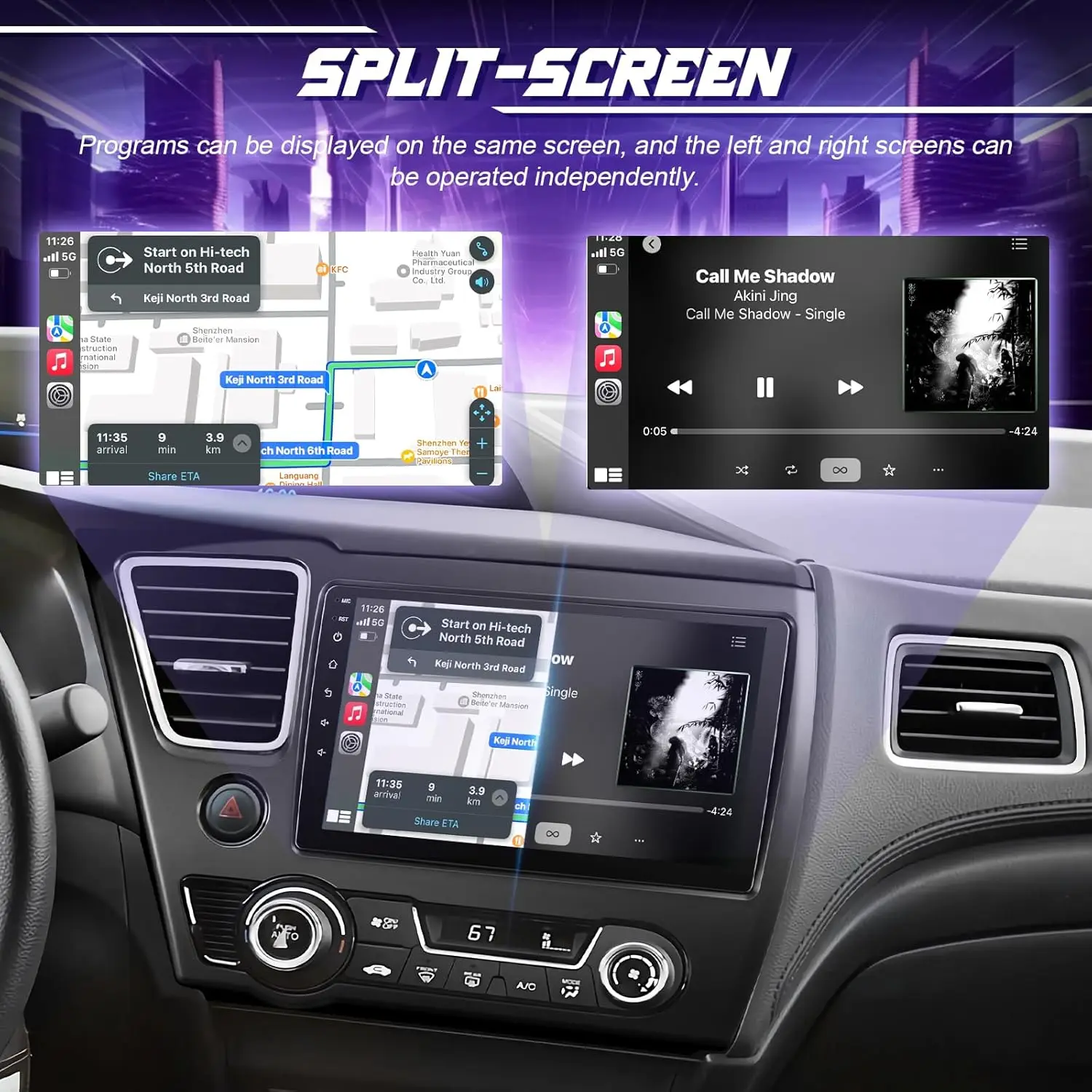 Leeocar Wireless CarPlay Android Auto Car Radio For Honda Civic 2013-2017 GPS Multimedia 2 Din 4G 64G Stereo Radio Android