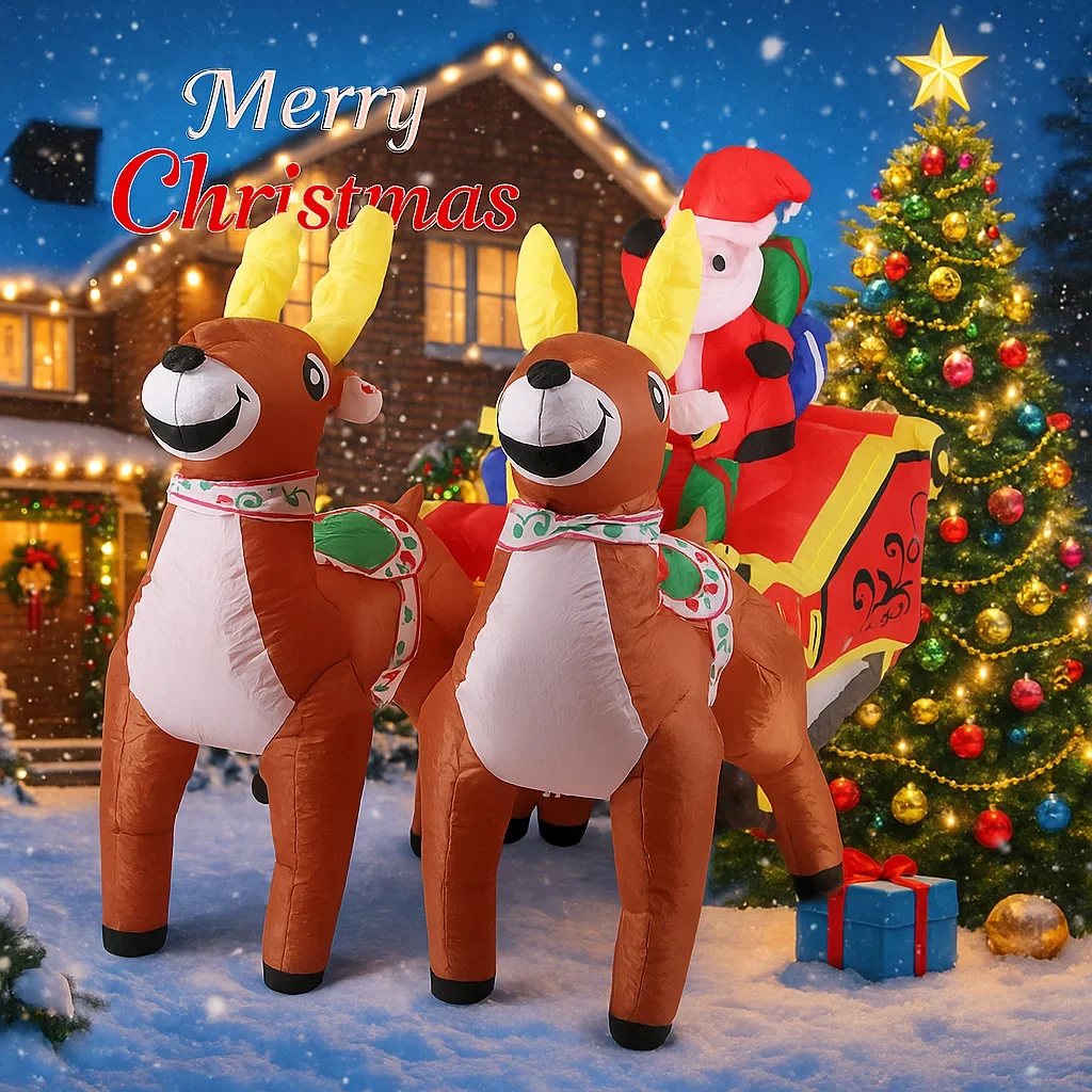 Lampu LED 8.2FT Santa Claus Rusa Natal Tiup Mainan Dekorasi Halaman Pesta Perlengkapan Ornamen Rumah Hadiah Natal