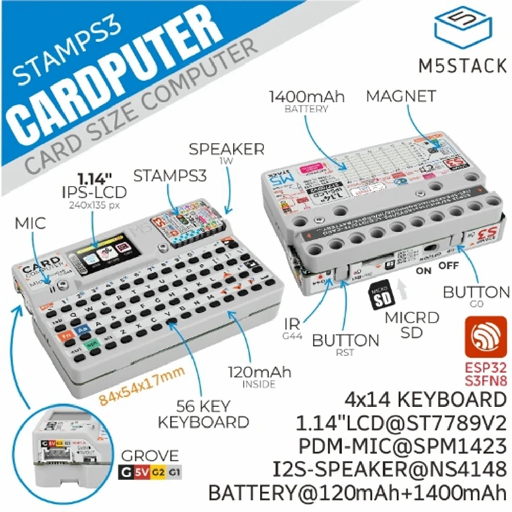 M55Stack Official Cardputer Kit w/ M5StampS3 56 key keyboard card computer