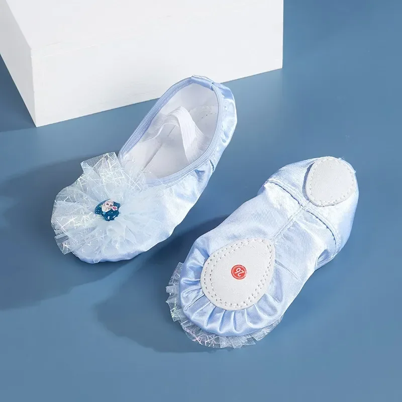 Disney Children girls No Lace-up Dance Shoes Soft Sole Exercise Ballet Performance shoes Frozen Elsa Blue Satin Shoes