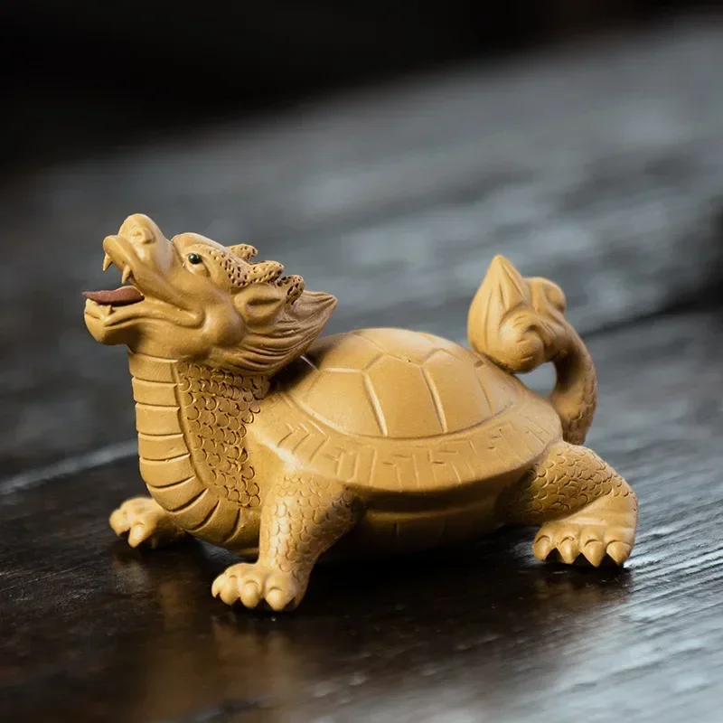 Yixing Purple Clay Art Tea Pet Lucky Dragon Turtle Statue Ornaments Animal Tea Figurine Sculpture Crafts Home Tea Set Decors