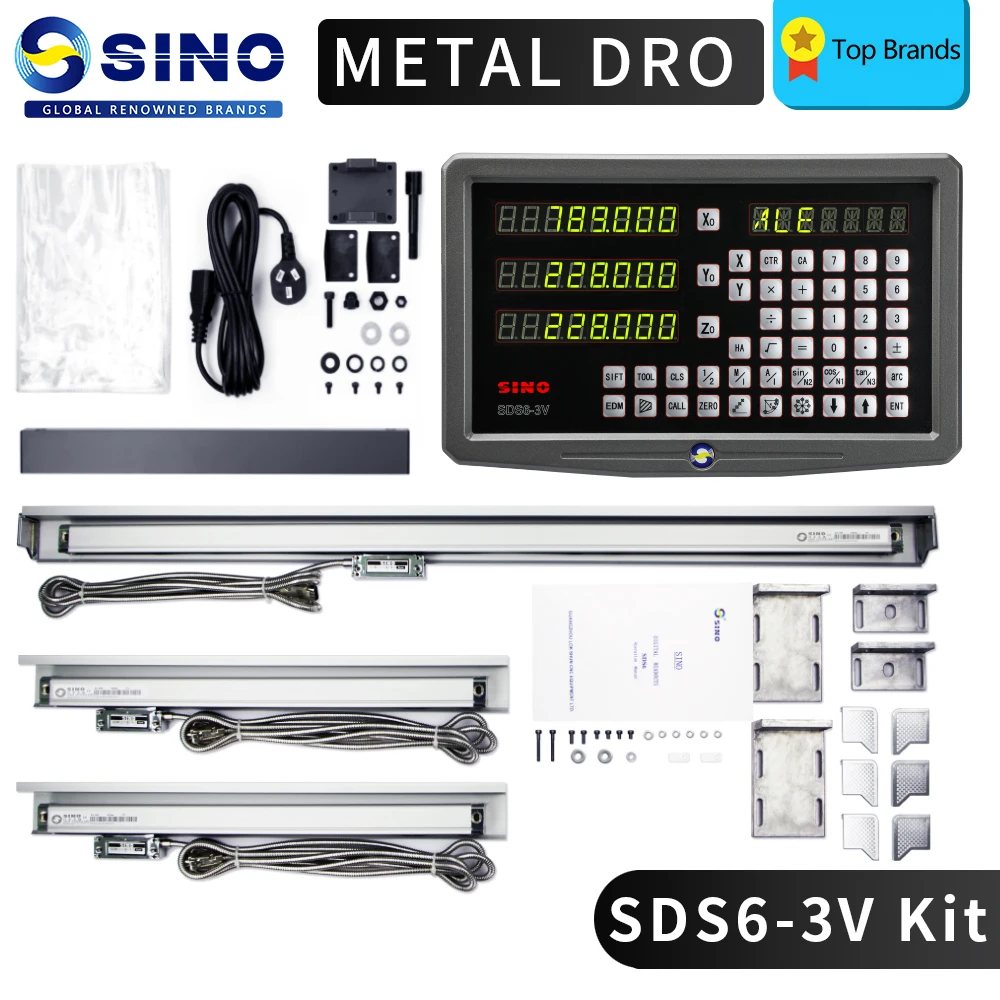 SINO SDS6-3V Metal 3Axis Digital Display and KA-300 Or KA-500 Digital Optical Linear Glass Scale Ruler Milling Lathe DRO