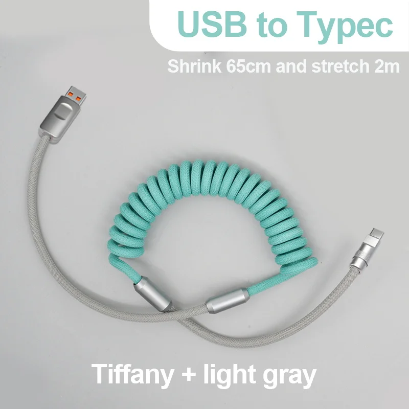 120W Spring Charging Cable Fast Charging Stretchable Data Cable USB to Type C Quick Charge Data Line For Samsung Huawei Android