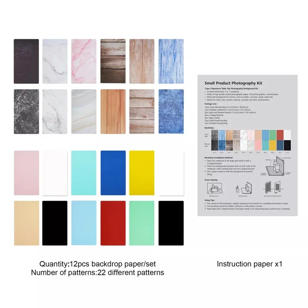 

Selens 12PCS Small Photo Backdrop Paper Board Photography Background Food Prop Table