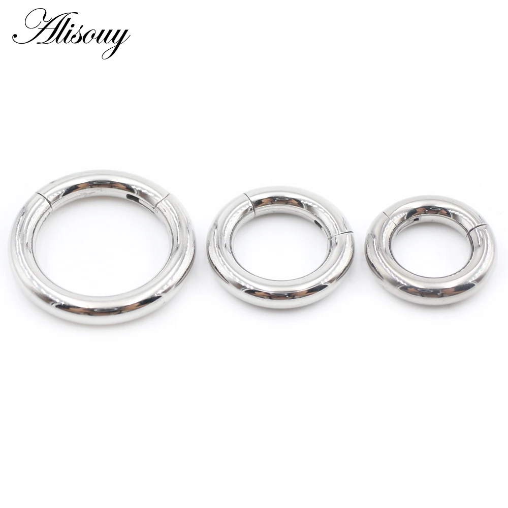 Alisouy 1PC Stainless Steel Large size Round Hinged Clicker Nose Septum Rings Clip Hoop Cartilage Earrings Body Piercing Jewelry