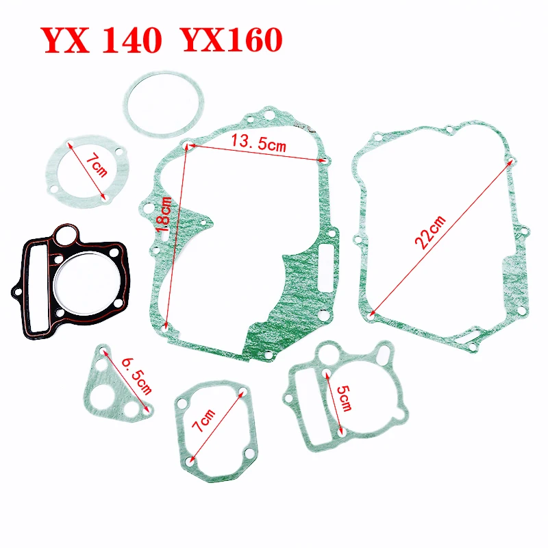 Motorcycle YX140 YX160 Non-asbests YINXIANG Gasket Engine Head Gasket Complete Set for Motor Trail Quad Dirt Pit Bike ATV Buggy