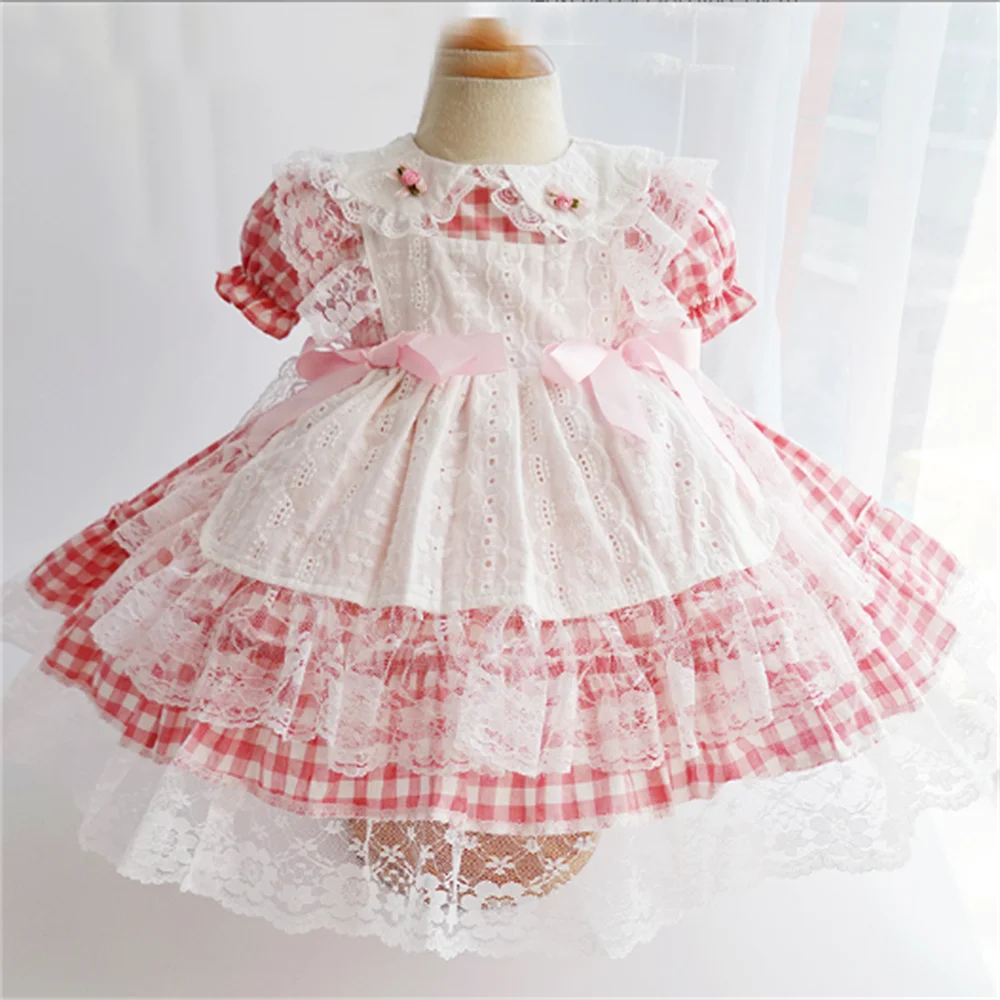 Girl Lolita Dress New Children's Fashion lace plaid Princess Dress Baby Kids Dresses for Girls Kids Clothes