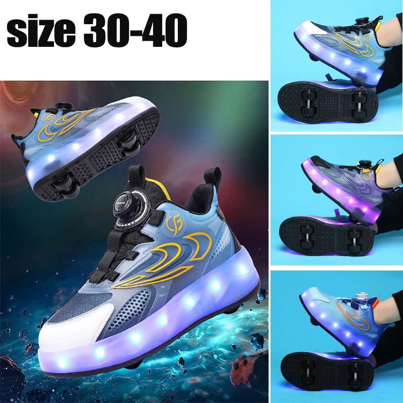 4-wheel Flashing Roller Skate Shoes Student Sneakers Shoes Detachable Boys Girls Children Skate Casual Outdoors Sports Shoes