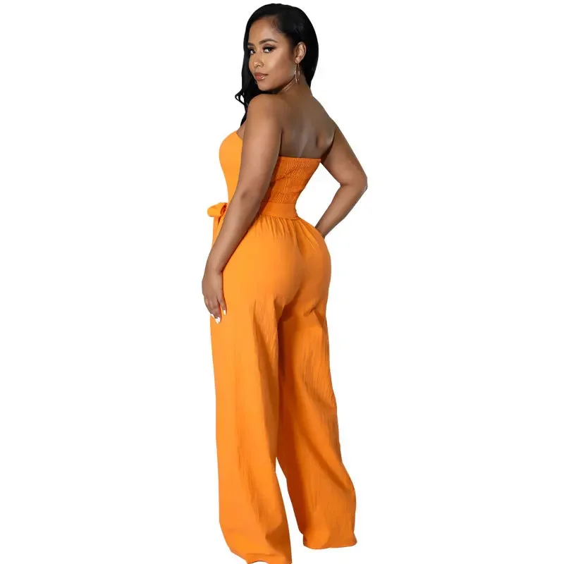 Zomer Dames Lange Jumpsuit Chiffon Jumpsuits Met Hoge Taille Voor Dames, Effen Casual Losse Dunne Mouwloze Broek Met Wijde Pijpen