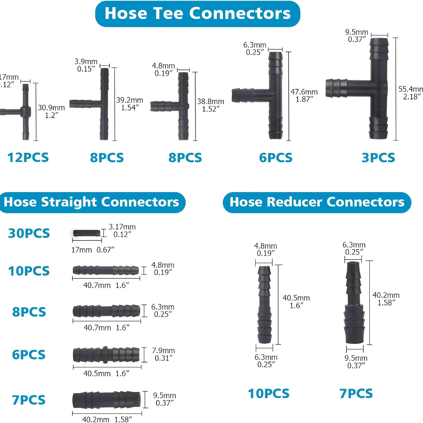 115 vacuum connector types, heat resistant to 240°C (460°F), 12 sizes, automotive vacuum tube connectors, vacuum T-connector cla
