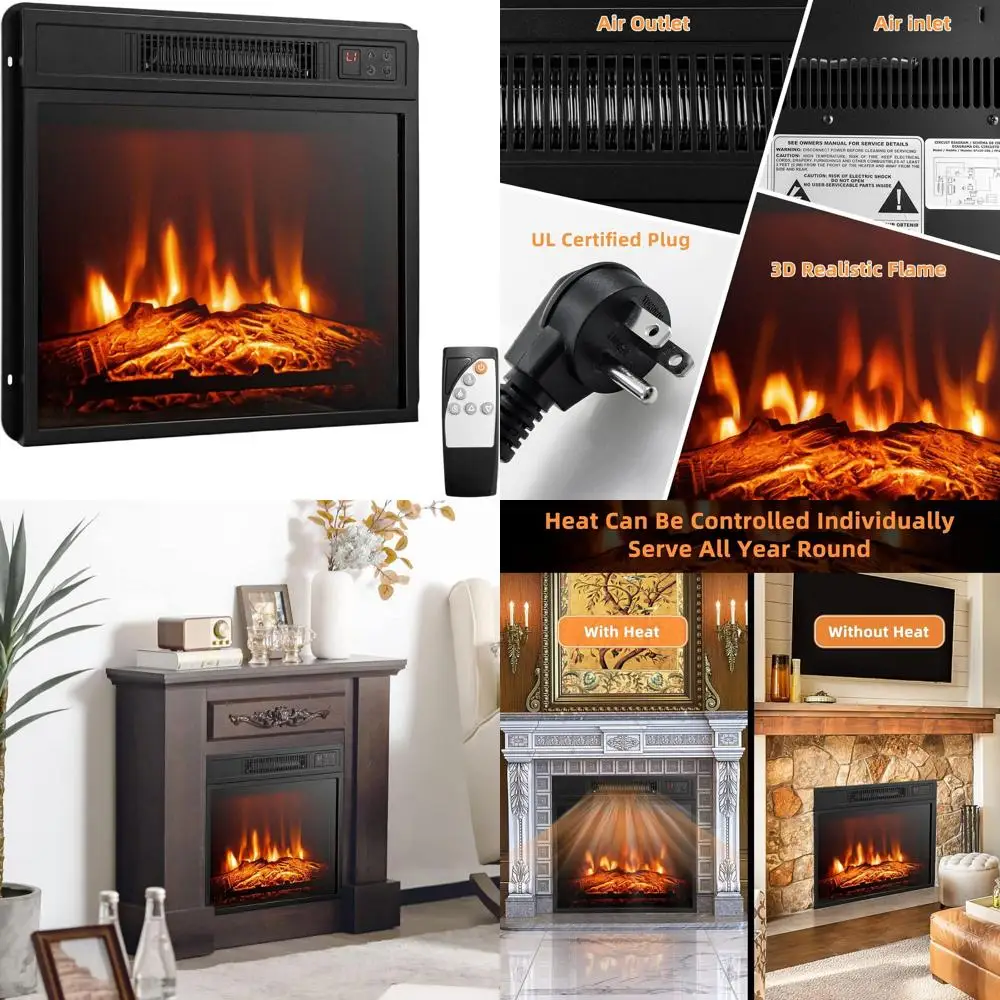 

Встраиваемый электрический камин 18 дюймов, 1400 Вт, с регулируемым пламенем, нагревом, таймером, термостатом, пультом ДУ, защитой от перегрева