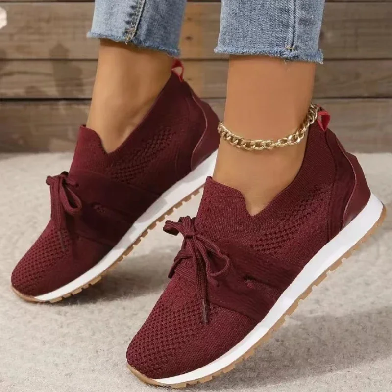 Zapatos informales de malla transpirables para mujer, zapatillas deportivas con plataforma y cordones, vulcanizados, 2024