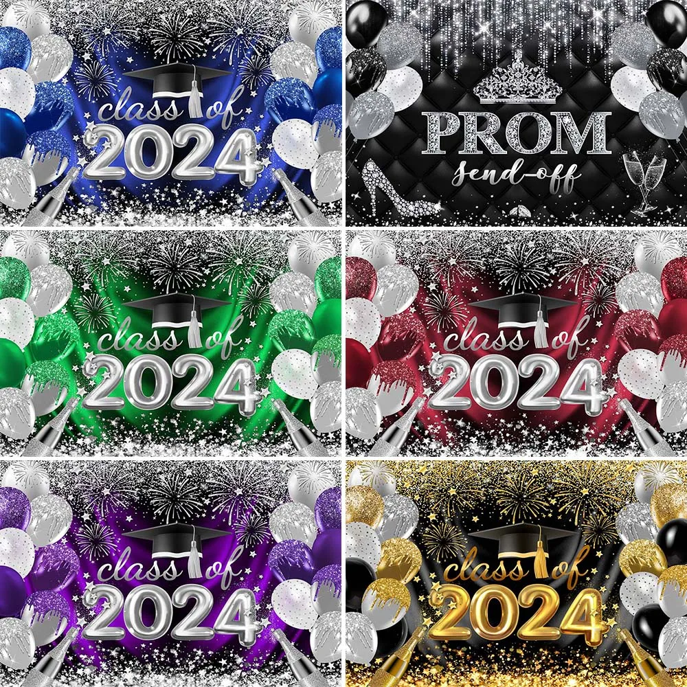 

Graduation Season Photography Backdrop 2024 Glitter Gold Champagne Balloons Fireworks Party Photographic Background Photo Props