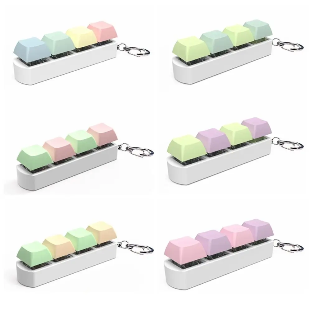 Funny 4-button Keyboard Keychain Shaft Tester Calming Keyboard Caps Toy Finger Toy Sensory Mechanical Keyboard Key Ring Fidget