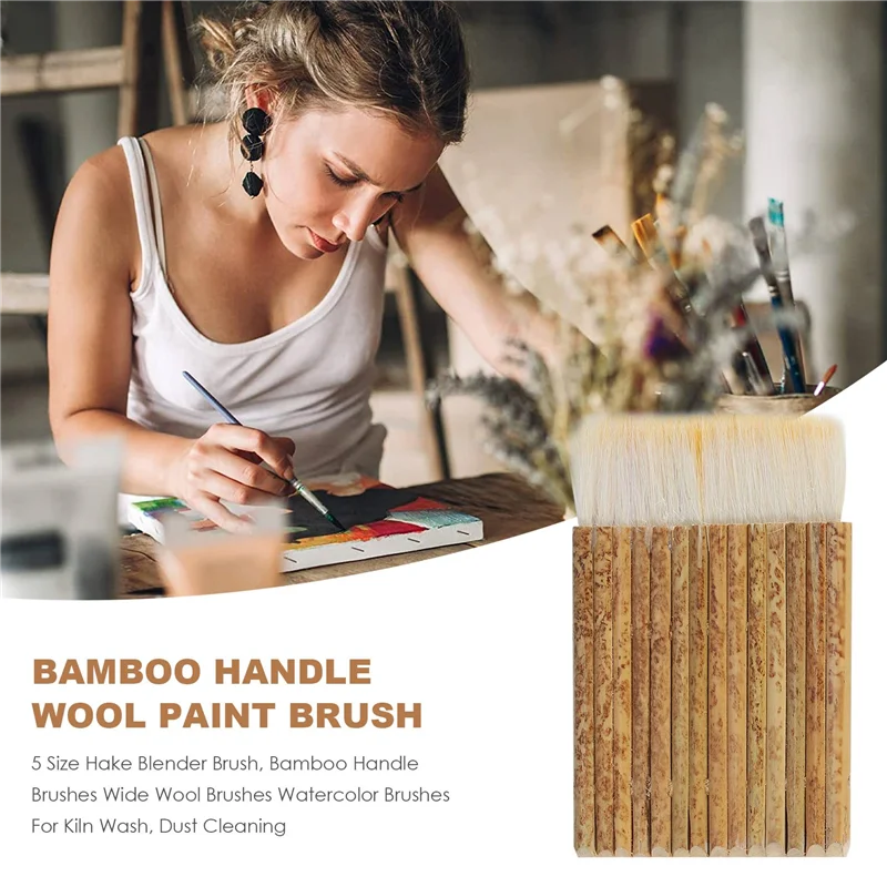 

A53Q-5 Размер Кисть для блендера Hake, кисти с бамбуковой ручкой Широкие шерстяные кисти Акварельные кисти для мытья в печи, очистки от пыли