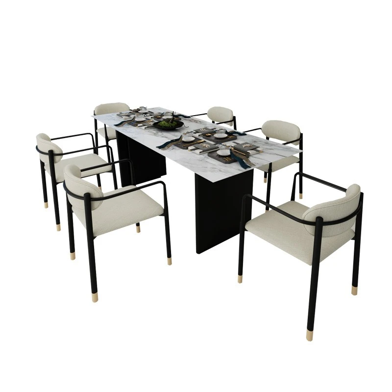 

Light luxury marble dining table rectangular new Chinese solid wood dining table and chair combination household dining table