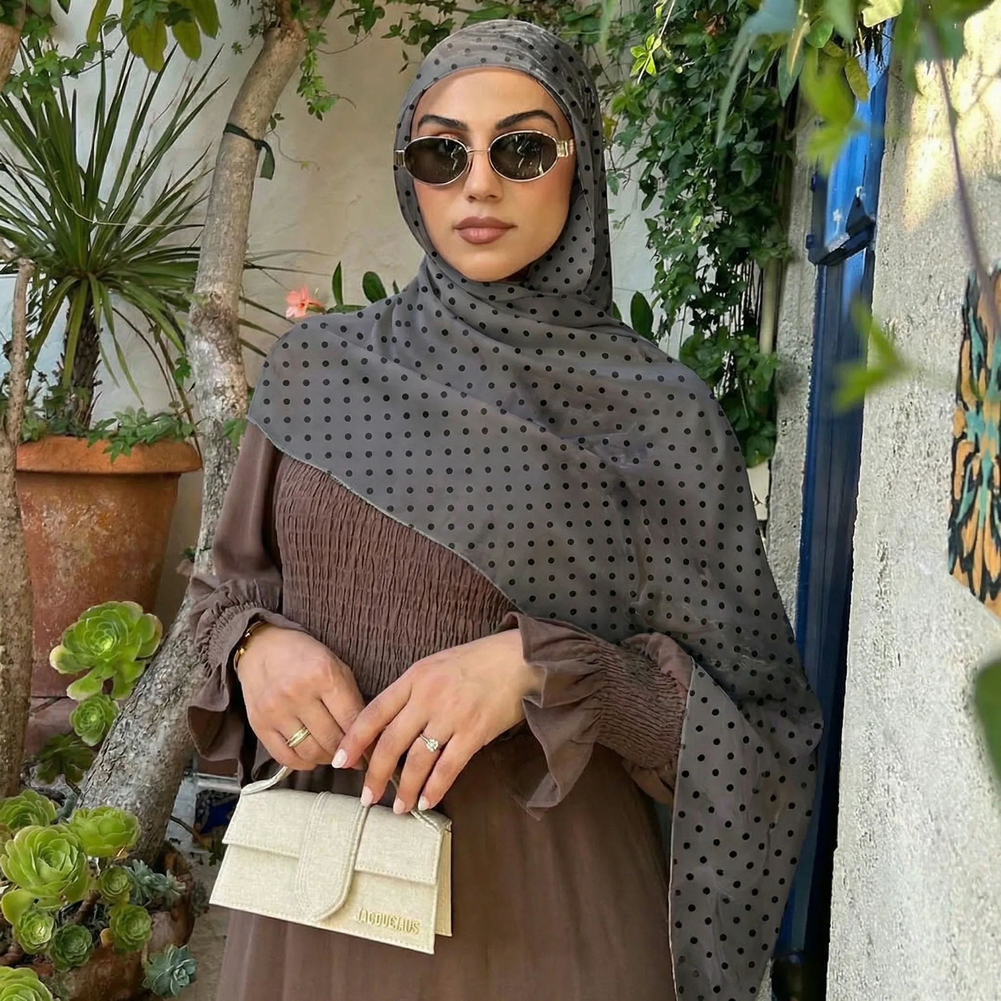 

Bohemian Dot Print Hijabs Women Watercolour Shawl Soft Muslim Hijabs Modal Cotton Wrap Beach Sun-Protection Headscarf Ramadan