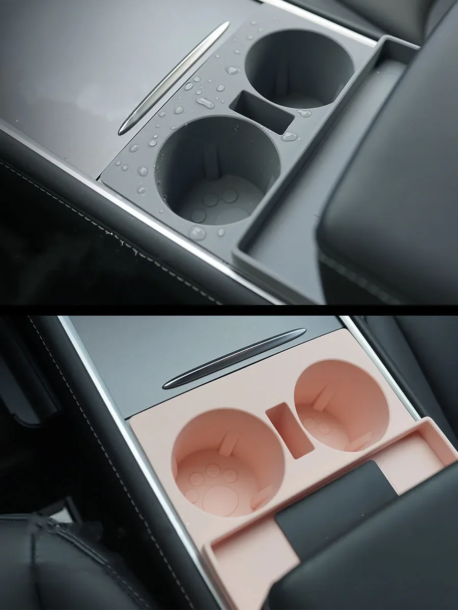 Inserto de portavasos Tesla con soporte para llaves Y diseño de almacenamiento Compatible con el modelo 3, modelo Y, silicona lavable de grado