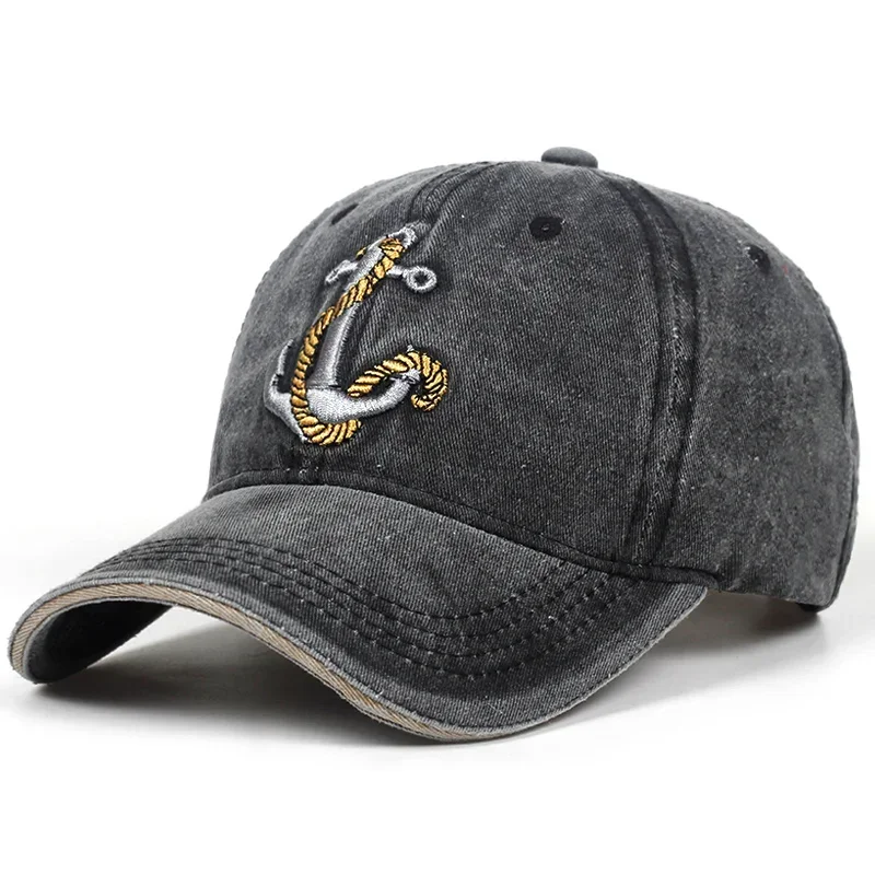 Unisex Pirate Hook Embroidery Washed Baseball Caps Adjustable Casual Hats Spring and Autumn Outdoor Sunscreen Hat