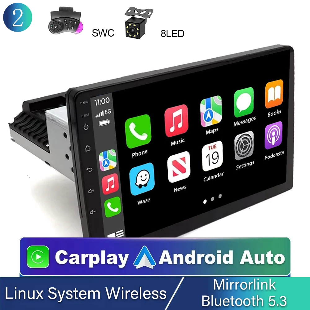 1-DIN 9 inch autoradio met CarPlay, Android Auto, multimedia, stereo-ontvanger, MP5-speler, Linux systeem - afbeelding 1