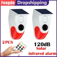 2 uds impermeable al aire libre inalámbrico 120dB carga seguridad sonido alarma Detector PIR Sensor de movimiento para sistema de alarma antirrobo para el hogar