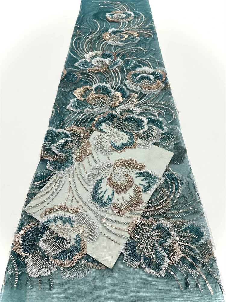 럭셔리 아프리카 스팽글 비즈 레이스 원단 2025 고품질 신랑 나이지리아 웨딩 신부 자수 프랑스 튤 파티 드레스