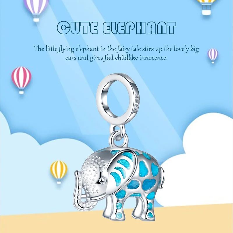 Sg Glow in the Dark Elephant Charms 925 Sterling Silver Fit Original Europe Bracelets Fashion Jewelry Making Gifts for Mom