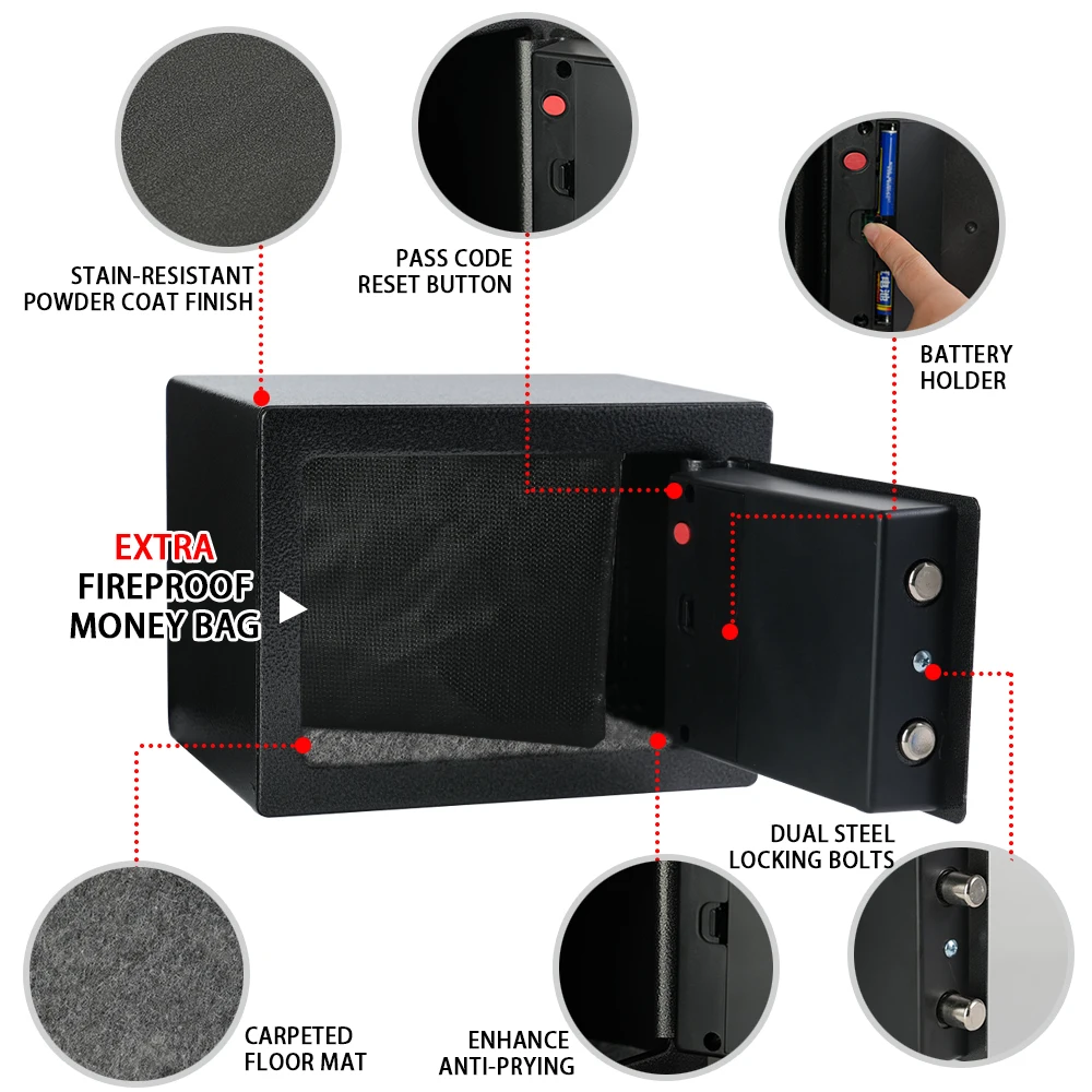 Ireproof Safes with Fireproof Money Bag Sensor Light Digital Keypad Home Safe Adjustable Shelf Security Safe - Image 2