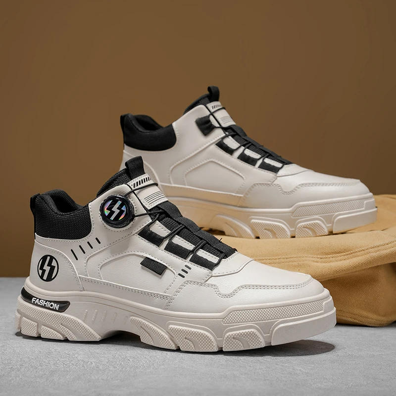 2025 Autumn Men's Platform Boots Fashion Designer Outdoor Button Lightweight Sneakers Mens High Top Non-slip Motorcycle Boots