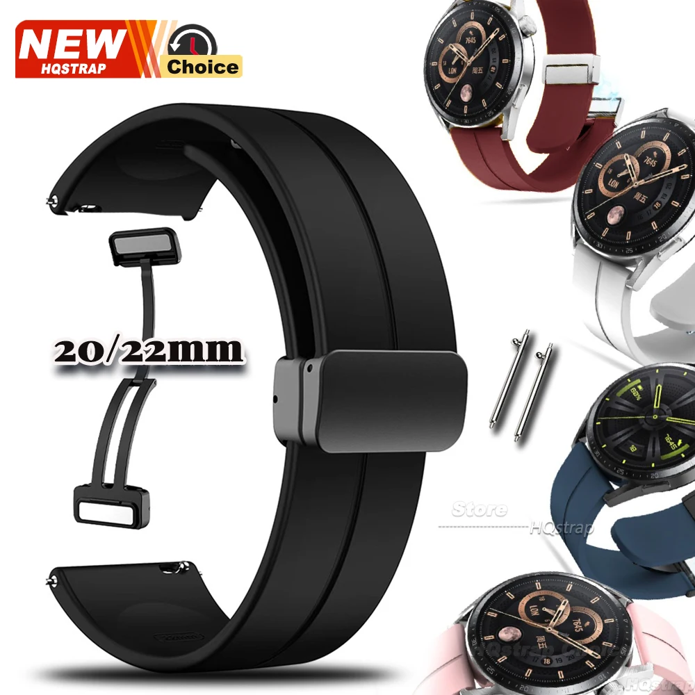 Pulseira de Silicone com Fecho Magnético de 20mm 22mm para Samsung Galaxy 6/4/5/7 40mm 44mm, Pulseira Clássica para Huawei, Pulseira para Omega