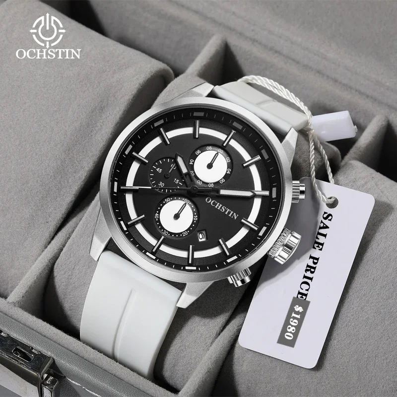 OCHSTIN 2027 NEW Avant-Garde Mens Quartz Watch Multifunction Quartz Core Silicone Strap and Alloy Case Calendar Week Display