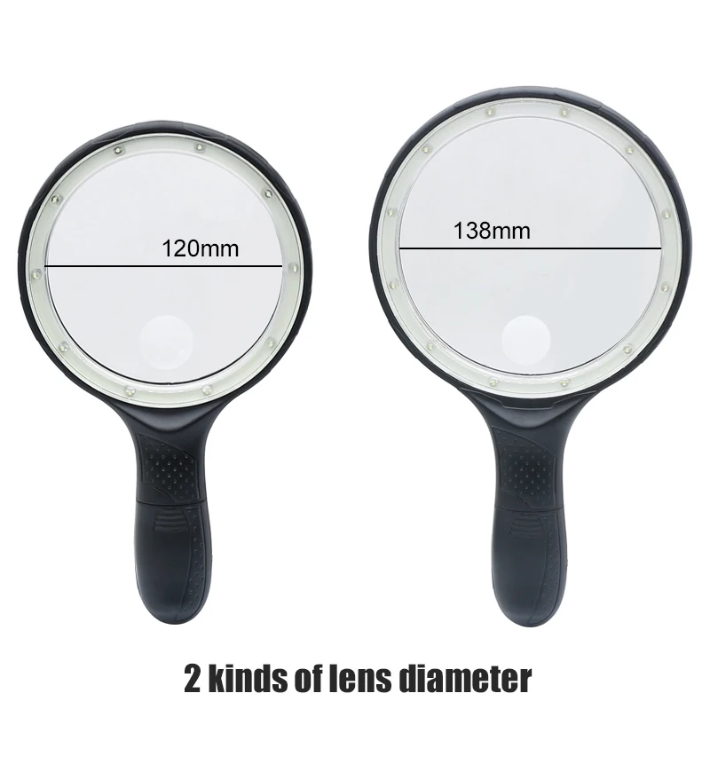 Extra Large Lens Handheld Magnifier Illuminated Magnifying Glass with 10 pieces / 12 pieces LED Light Reading Magnifying Glass