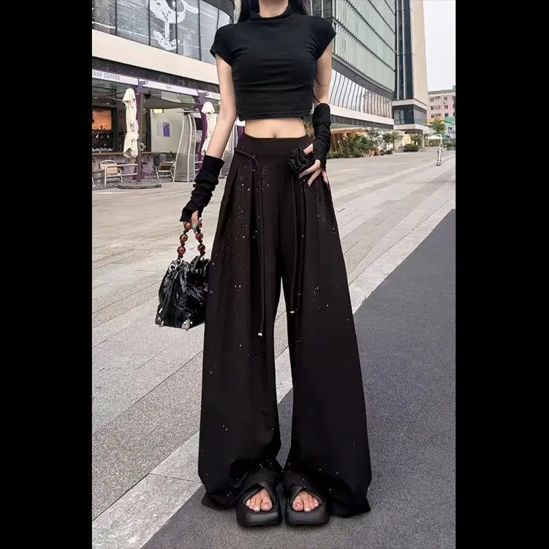 

Casual Pants for Women's Summer New Loose Large Size Trousers Wide-leg Pants Silver-silver Fabric Tall Drooping Thin Trousers