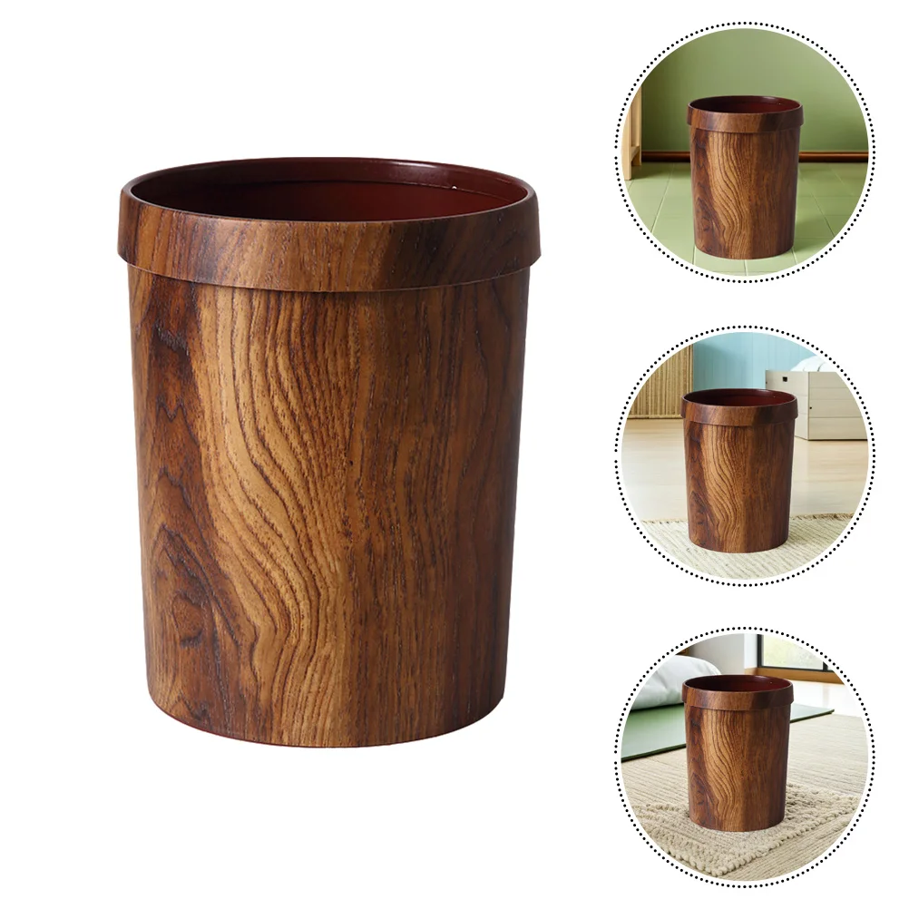 

1Pcs Solid Wood Grain Trash Can Pressure Ring Design Large Capacity Living Room Kitchen Rubbish Bin Plastic Can
